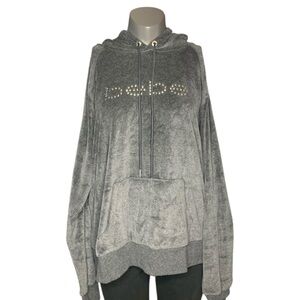 Bebe Grey Velour Hoodie with Rhinestone Logo